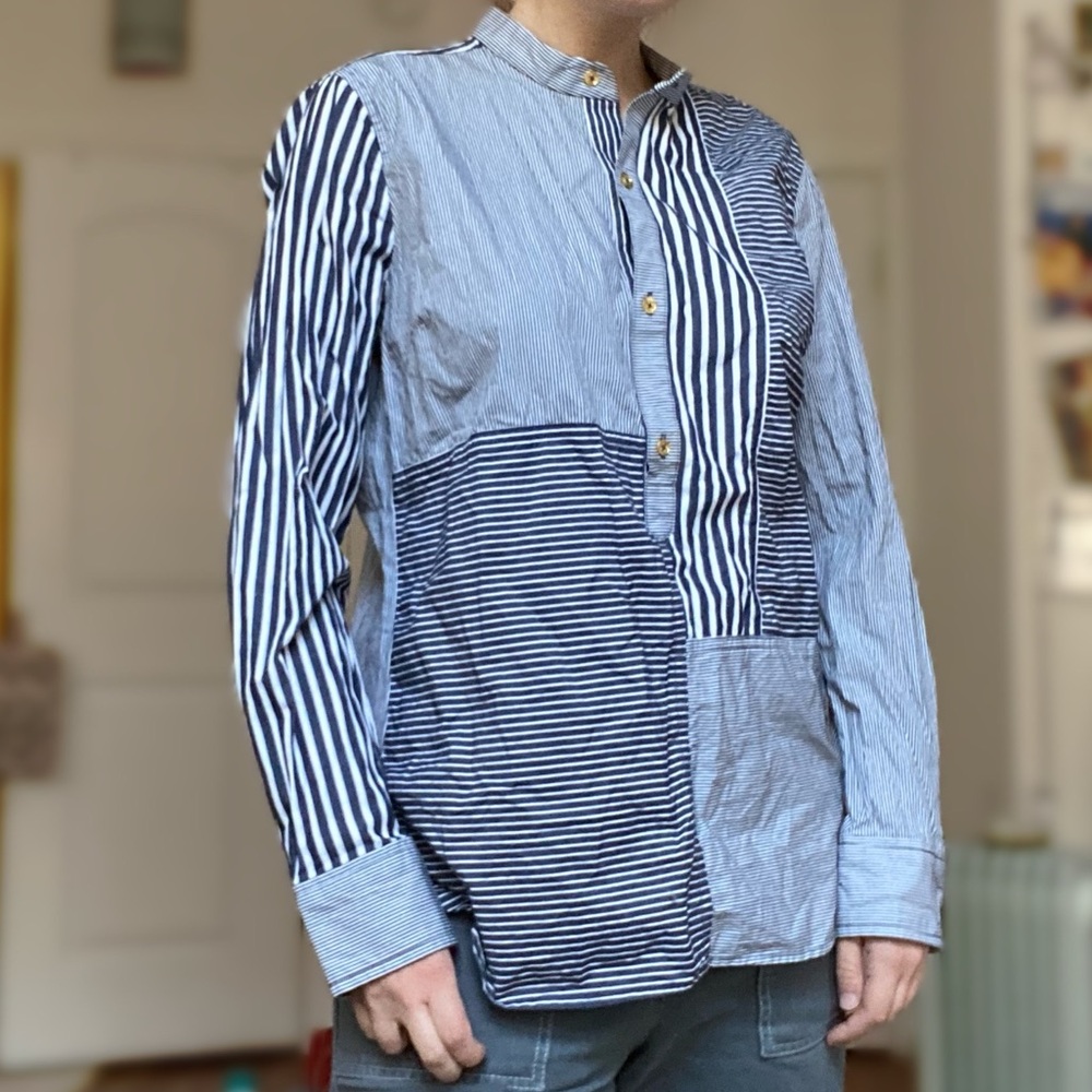 C Wonder Striped Navy Patchwork Blouse